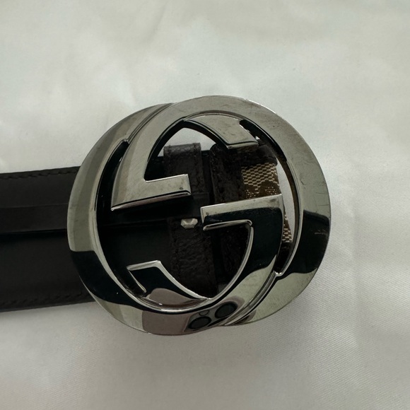 100% Authentic Gucci Silver GG Buckle Canvas Belt LIKE NEW - Picture 8 of 8